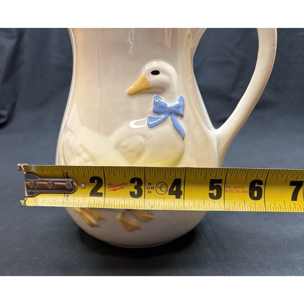 Vintage Otagiri Bowed Goose Pitcher Hand Painted White Geese 1983 Ceramic - Picture 14 of 14